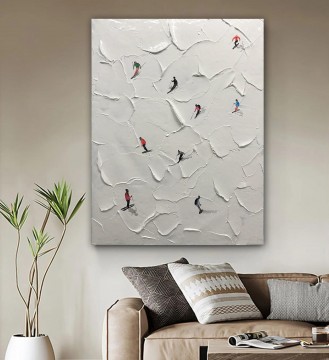 Artworks in 150 Subjects Painting - Skier on Snowy Mountain Wall Art Sport White Snow Skiing Room Decor by Knife 06
